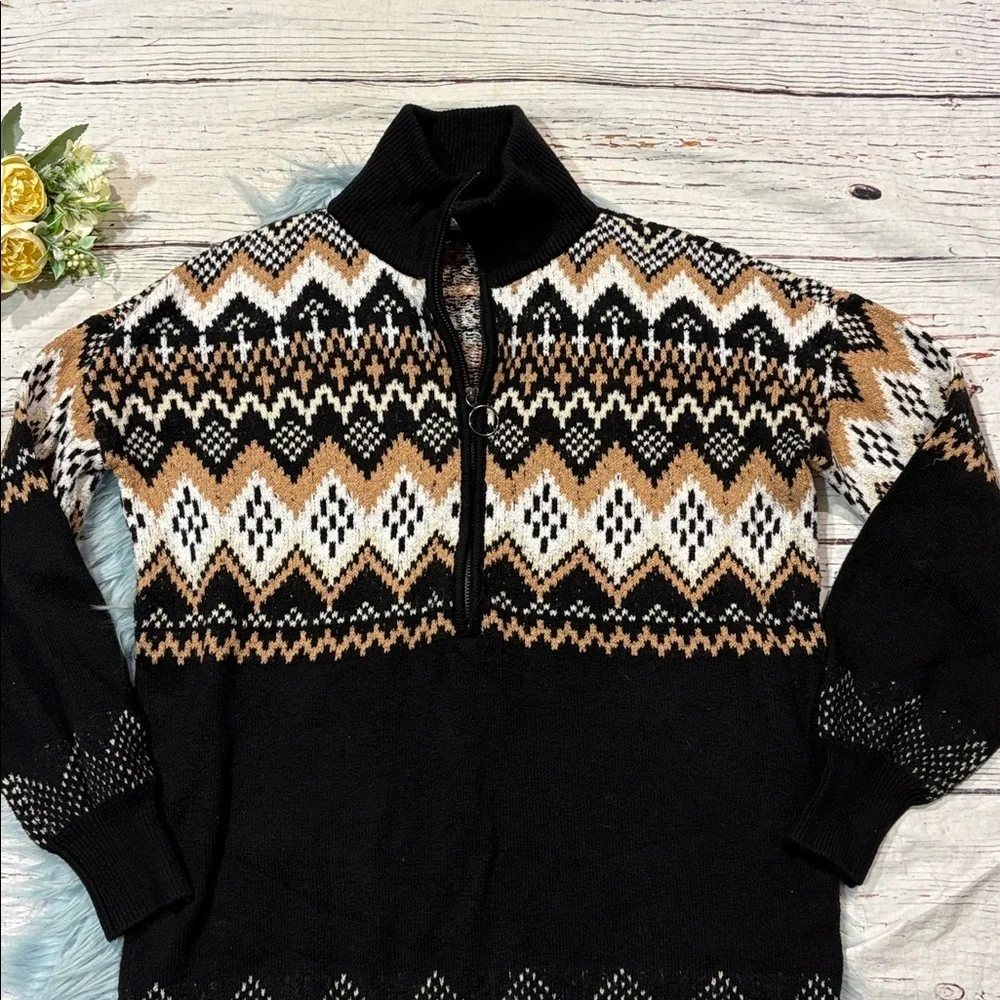 Ann Taylor Loft Fairisle Quarter Zip Pullover Sweater